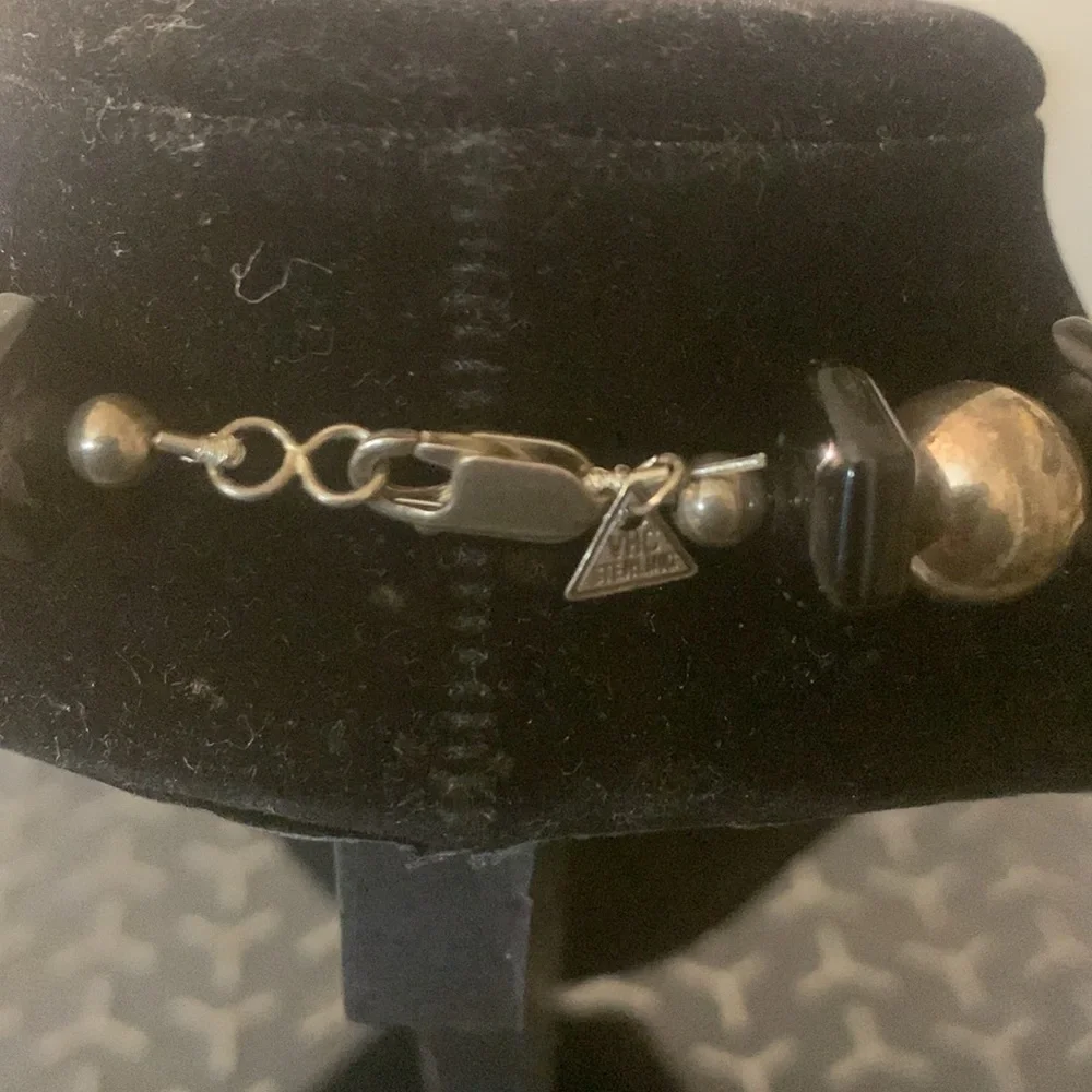 Sterling beaded necklace black onyx stone - Picture 3 of 3